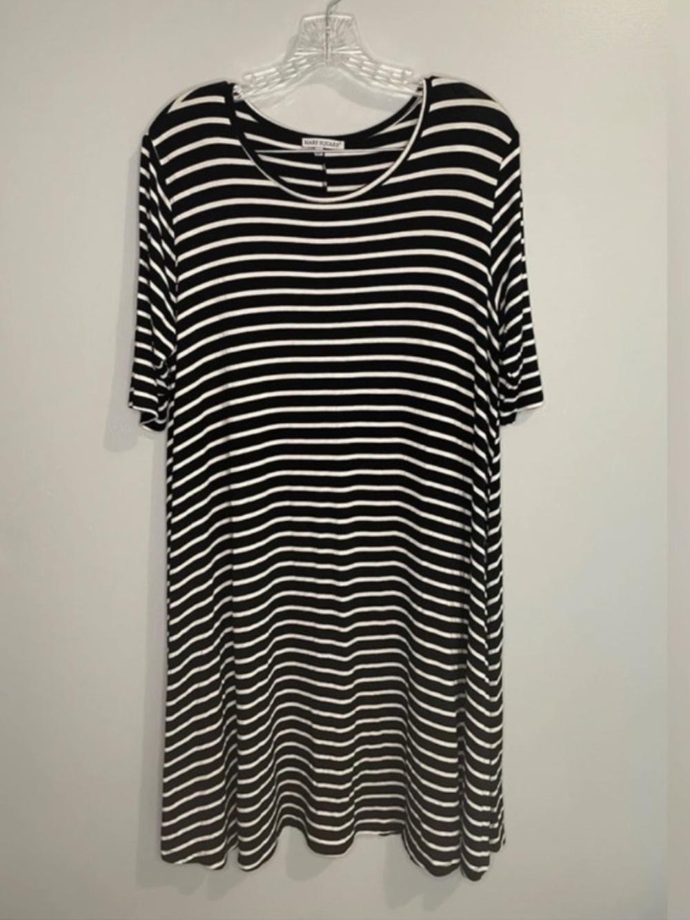 Mary Square Women's Size Large Striped Swing Dress Knee Length Short Sleeve Soft